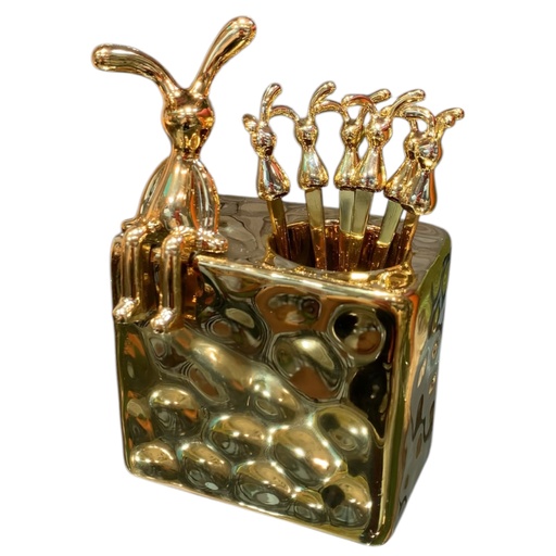 [15930] SET X 6 TENEDORES DE CONEJO GOLD