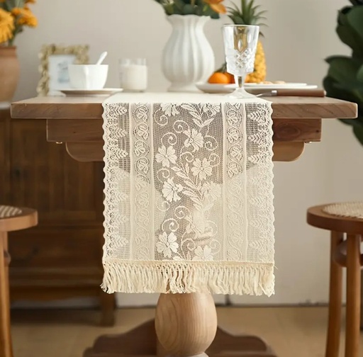 [T477777] CAMINO DE MESA BEIGE DE ENCAJE 30X220CM