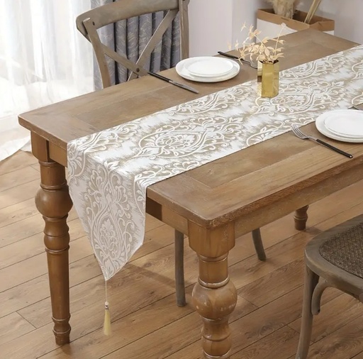 [TK787659] CAMINO DE MESA BEIGE/DORADO 33X183 CM