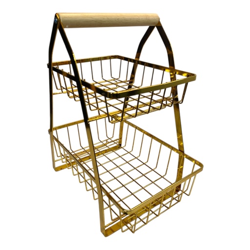 [2406002024411] FRUTERO METAL DORADO NIQUELADO 15X15X29 CM 2PISOS