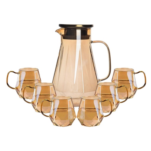[202504020251333] JARRA DE VIDRIO CON VASOS AMBAR 2LT.