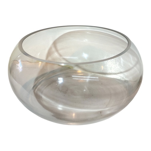 [7861211080389] FUENTE, FLORERO DE VIDRIO REDONDA 30CM DIAMETRO X 14CM ALTO.