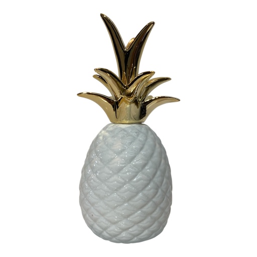 [7861211080778] PIÑA DE CERAMICA BLANCA/DORADO 12.5X26.1CM