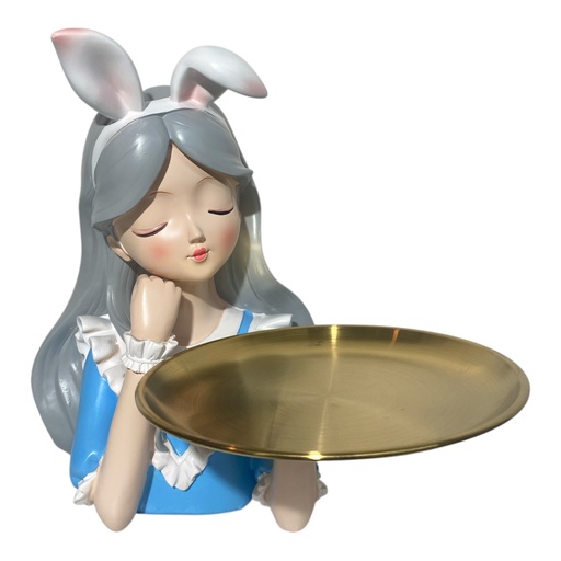 [7861211079345] DAMA COQUET CON CHAROL DORADO, POLIRESINA 27X24X26CM