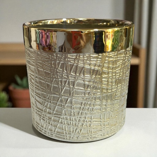 [18077-81] MACETA RAYADA CHAMPAGNE 13*13.5CM