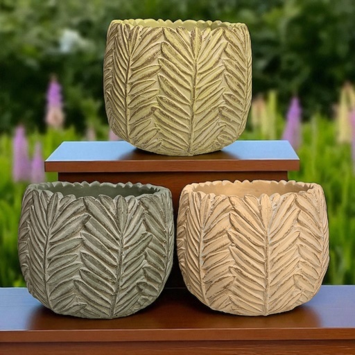 [18077-67] MACETA HOJAS 3 COLORES 11X14CM