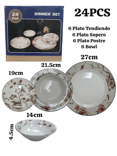 [GABY13774] JGO DE VAJILLA OTOÑAL PORCELANA THANKGIVING 24PCS