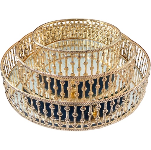 [SAN4701] PORTA TORTA METALICO CON BASE DE ESPEJO SETX3 25X6CM, 20X6CM Y 15X6CM