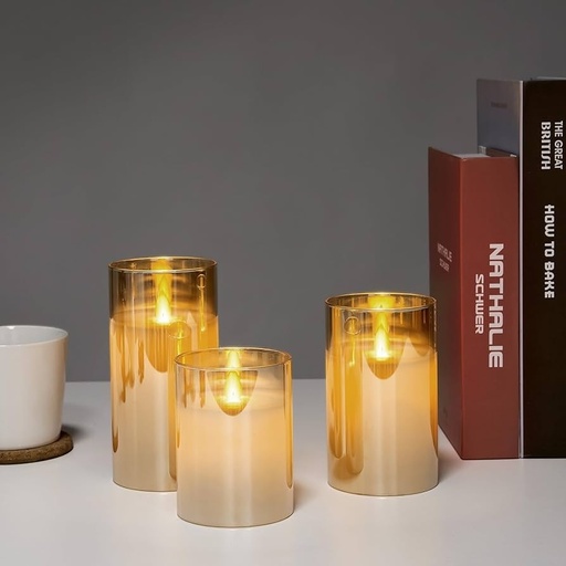 [16082] SET DE 3 VELAS LED AMBAR Ø7.5CM ALTO: 10,13,15CM