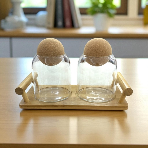 [16035] ESPECIEROS DE CRISTAL/CORCHO X2 25X12X15CM