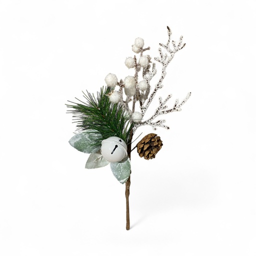 [5116824841] RAMA NAVIDEÑA NEVADA BLANCA C/CASCABEL 36CM