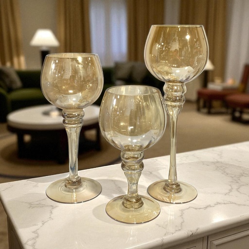 [852996] CANDELABRO CRISTAL AMBAR 20.25.30CM REF:ES24605