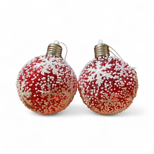 [6584599268330] ESFERA NAVIDAD 10CM ROJA NEVADA/COPO SETX2 REF:ES26833
