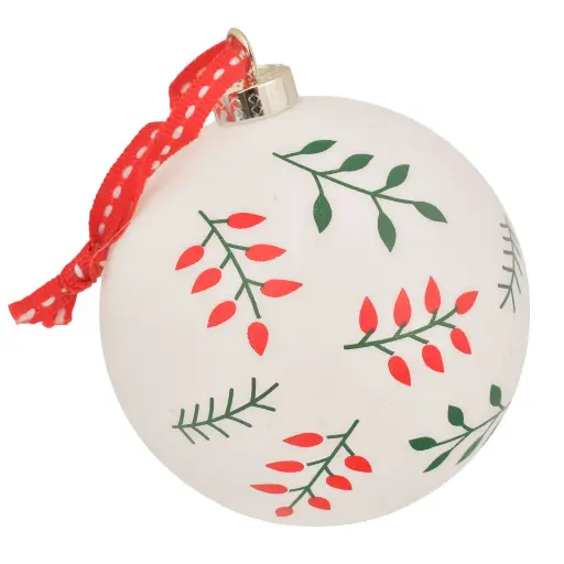 [6584599268118] ESFERA NAVIDAD 10CM BLANCA/RAMAS ROJAS VERDES, SETX4. ES26811