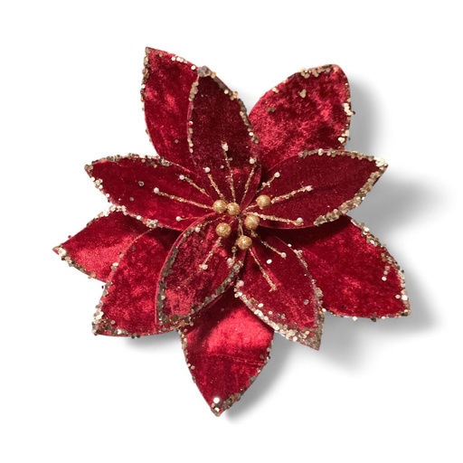 [6584599264547] FLOR NAVIDEÑA ROJO BURGUNDY C/DORADO REF:ES26454, 32X47CM Ø32CM