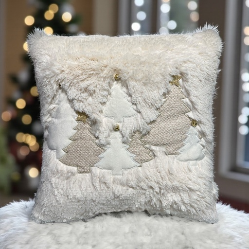 [7862140820442] COJIN NAVIDEÑO ARBOLES EN RELIEVE Y TEXTURAS BEIGE, 45X45CM