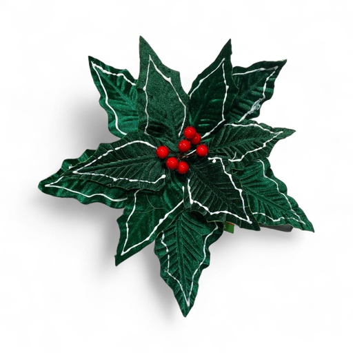 [6584599266183] FLOR NAVIDEÑA VERDE GAMUZADA, REF:ES26618.  31X25CM Ø31CM