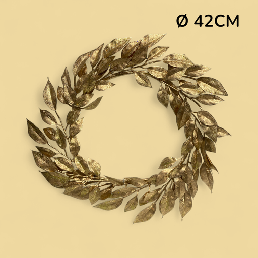 [7502024002259] CORONA NAVIDEÑA, DORADA HOJAS DE EUCALIPTO, REF:HM0403/C45579-18"G.  42CM