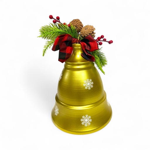 [8679811650678] CAMPANA NAVIDEÑA METLICA DORADA C/PIÑA 18X25CM