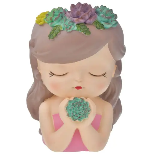 [965416] ADORNO RESINA NIÑA CON FLORES 13X12X18CM REF:HM0942