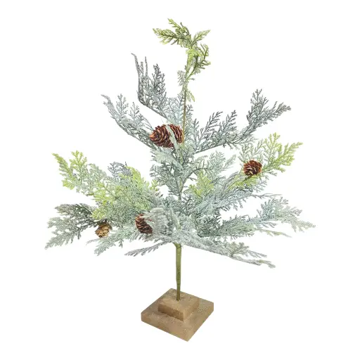 [8679811642970] Árbol nevado con bellotas, base de madera. 38x38x50cm.