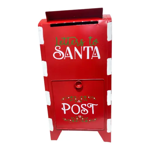 [8679811648682] BUZON NAVIDEÑO METALICO ROJO/BLANCO 27X20X53CM