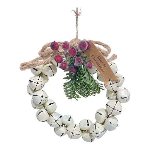 [8679811642406] CORONA NAVIDEÑA CASCABELES BLANCOS Ø20CM