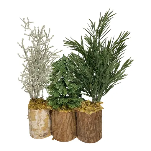 [8679811643236] SET DE ARBOLES MINI EN TRONCO 17X6X30CM