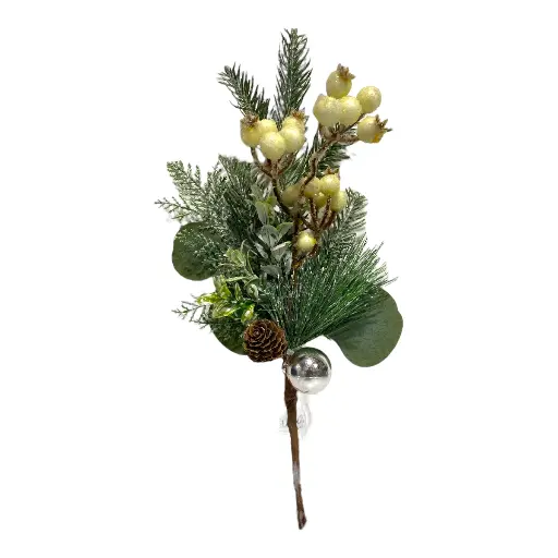 [8679811642680] RAMA MIXTA C/BOMBILLO Y FRUTOS BIEGE 37CM