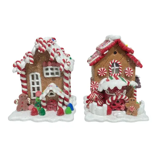 [8679811634791] CASA NAVIDEÑA JENGIBRE CANDY 2MOD. LUZ LED 10X10X13CM