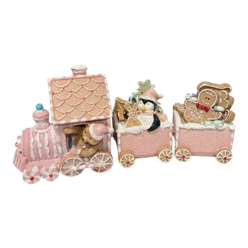 [2122100001119] TREN NAVIDEÑO JENGIBRE ROSADO, POLIRESINA 33X9X15CM