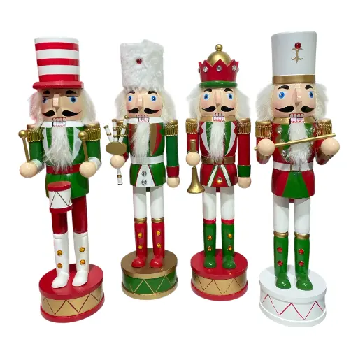 [8679816718182] CASCANUEZ NAVIDEÑO MADERA ROJO/VERDE MUSICO 4MOD. 38CM