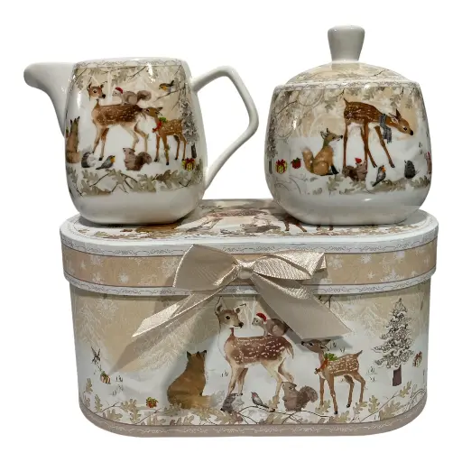 [8679813521518] AZUCARERA Y JARRA RENO NAVIDEÑA CERAMICA 20X11X10CM