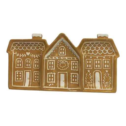 [8679813520900] Bandeja navideña de casas jengibre porcelana 33x17x3cm
