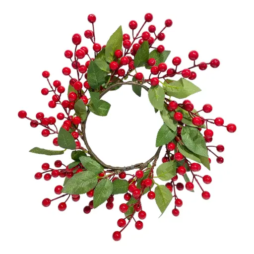 [8679811653884] CORONA NAVIDEÑA CEREZAS HOJAS Ø35CM