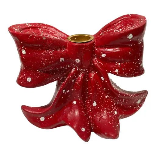 [8679811654454] CANDELABRO NAVIDEÑO LAZO ROJO POLIRESINA 16X8X13CM