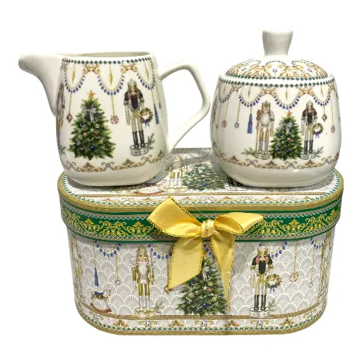 [8679813521327] AZUCARERA Y CREMERA CASCANUEZ PORCELANA 21X11X11CM EN CAJA