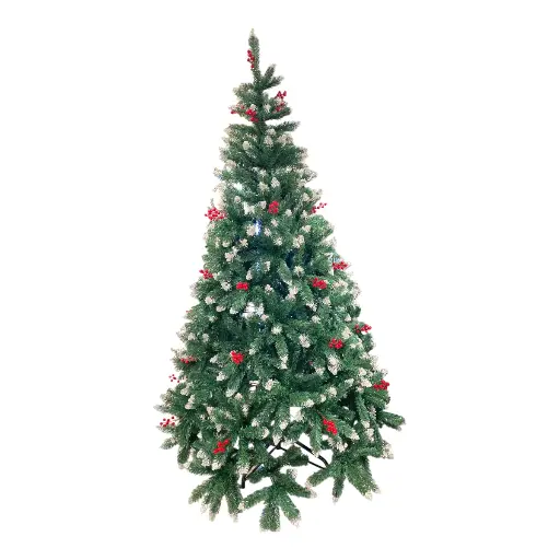 [7861204100278] ARBOL DE NAVIDAD TRADICIONAL PUNTA NIEVE FRUTOS ROJOS 210CM 0028