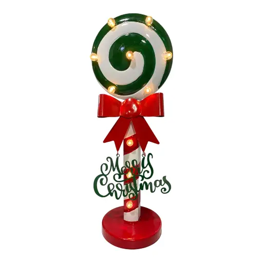 [8679811650999] CARAMELO MERRY CHRISTMAS METALICO C/LUZ LED A PILA 14X17X48CM