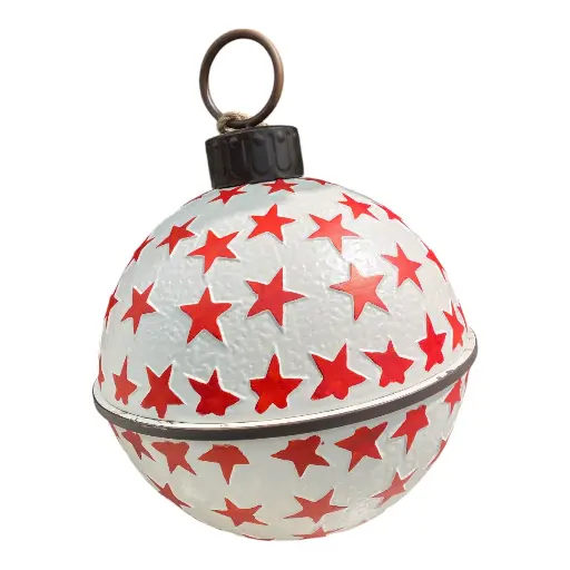 [8679811650395] CASCABEL NAVIDEÑO 52CM BLANCO/ROJO ESTRELLAS METALICO 52X72CM