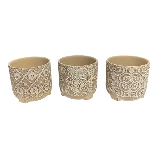 [6981606498719] MACETA CERAMICA ENVEJECIDA 3MOD. 13X13CM C/U