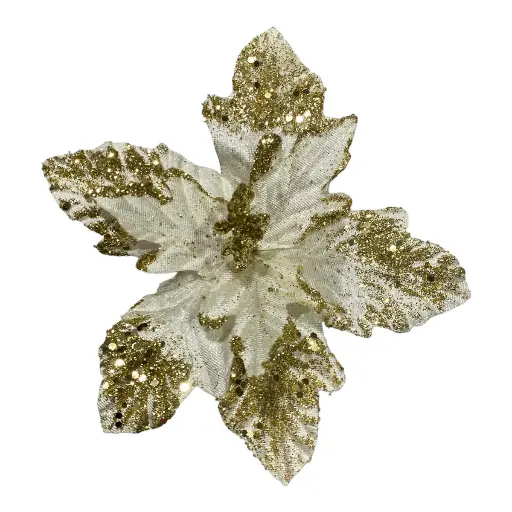 [5116827088B] FLOR NAVIDEÑA 20CM BEIGE/DORADO
