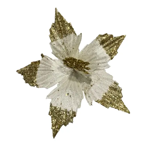 [5116827032] FLOR NAVIDEÑA 20CM BEIGE PUNTAS DORADAS 