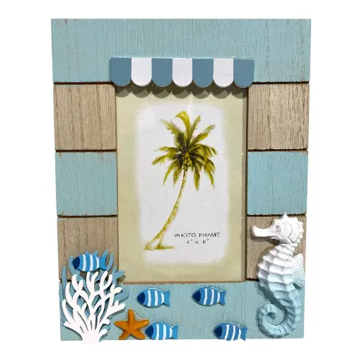 [6981606501327] PORTARETRATO CABALLITO DE MAR MADERA 18X23CM PARA FOTO DE 9X14CM