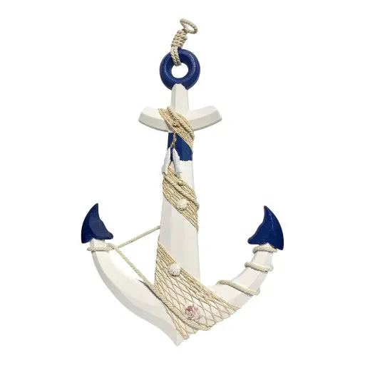 [6981606501365] ANCLA DE BARCO MADERA BLANCO/AZUL 41X4.5X65CM