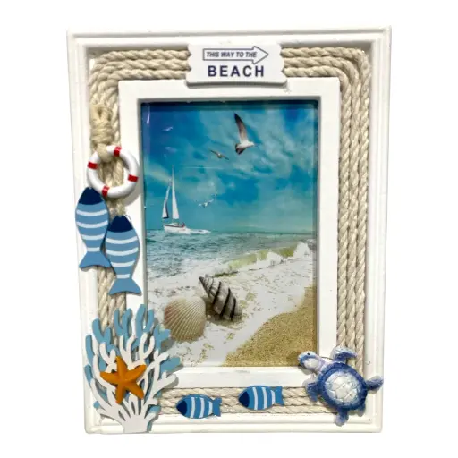 [6981606501334] PORTARETRATO DE MAR TORTUGA MADERA 16X21CM, FOTO 9X14CM