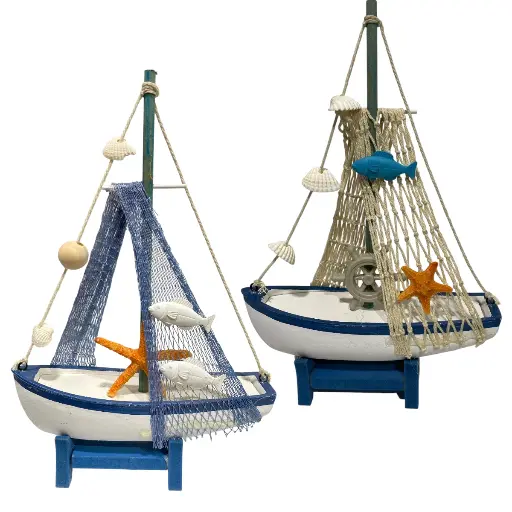 [6981606501235] BARCO DE MADERA DECOR C/SOPORTE 2 MODELOS C/U 19X6X27CM