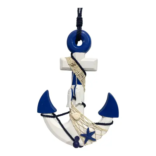 [6981606501273] ANCLA DE MADERA AZUL CON COLGADOR 23X40CM