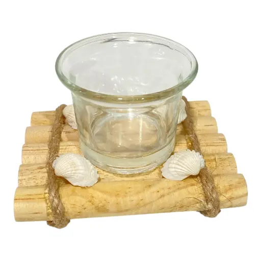 [6981606501204] CANDELABRO BALSA MADERA Y VIDRIO, 10X8X7CM