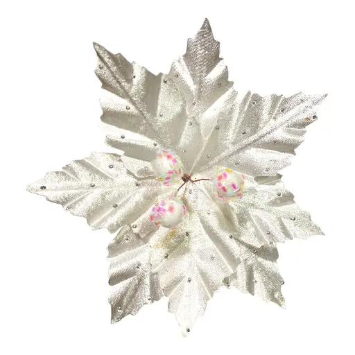 [5116827451] FLOR NAVIDEÑA BLANCA PLATINADA 17CM